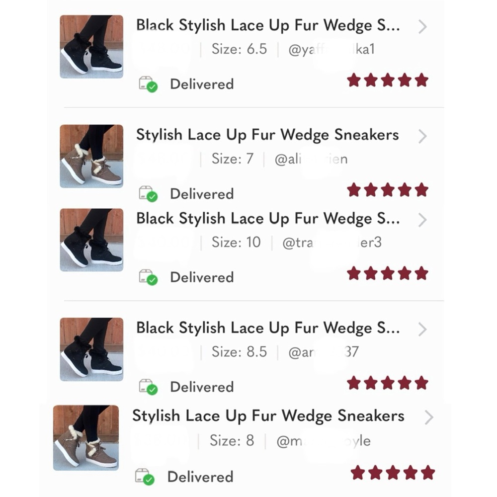 Black Stylish Lace Up Fur Wedge Sneakers - Picture 8 of 9